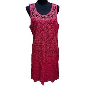 Mud Pie Mallory Crochet Dress Women's M Bright Coral Sleeveless‎ NWT